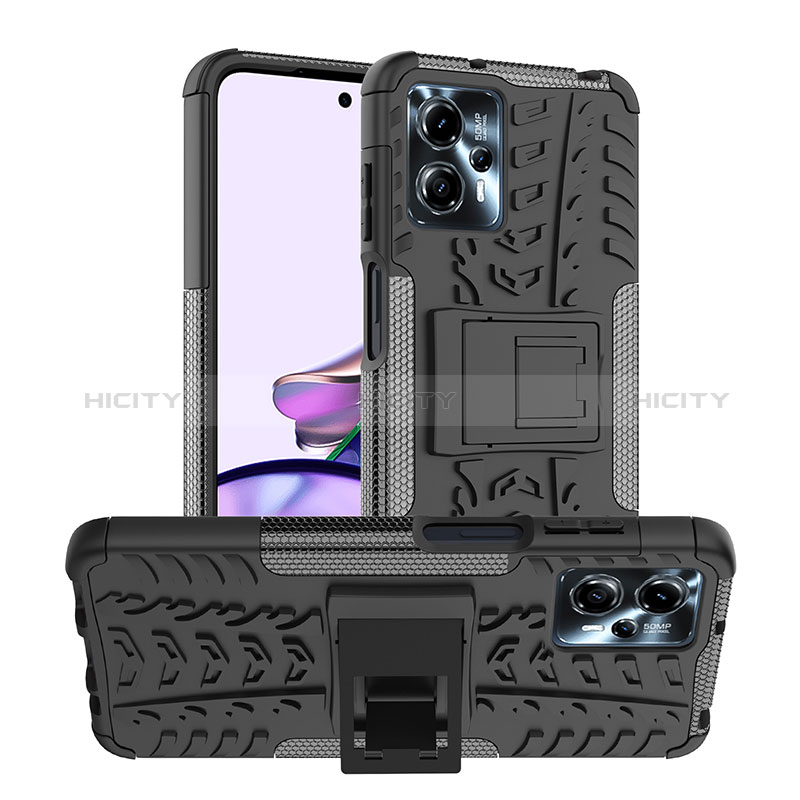 Coque Contour Silicone et Plastique Housse Etui Mat avec Support JX1 pour Motorola Moto G13 Noir Plus