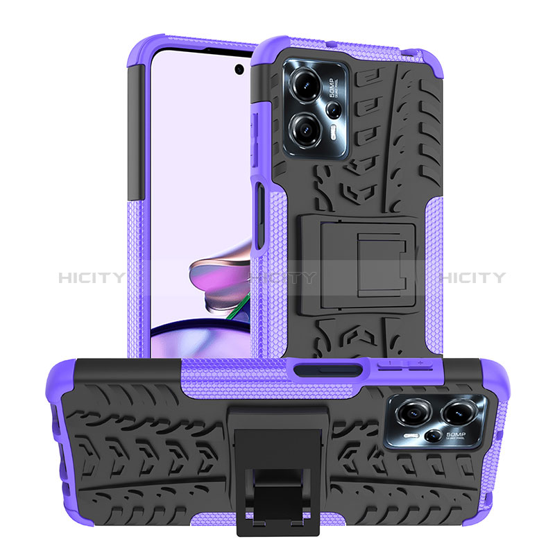 Coque Contour Silicone et Plastique Housse Etui Mat avec Support JX1 pour Motorola Moto G13 Violet Plus