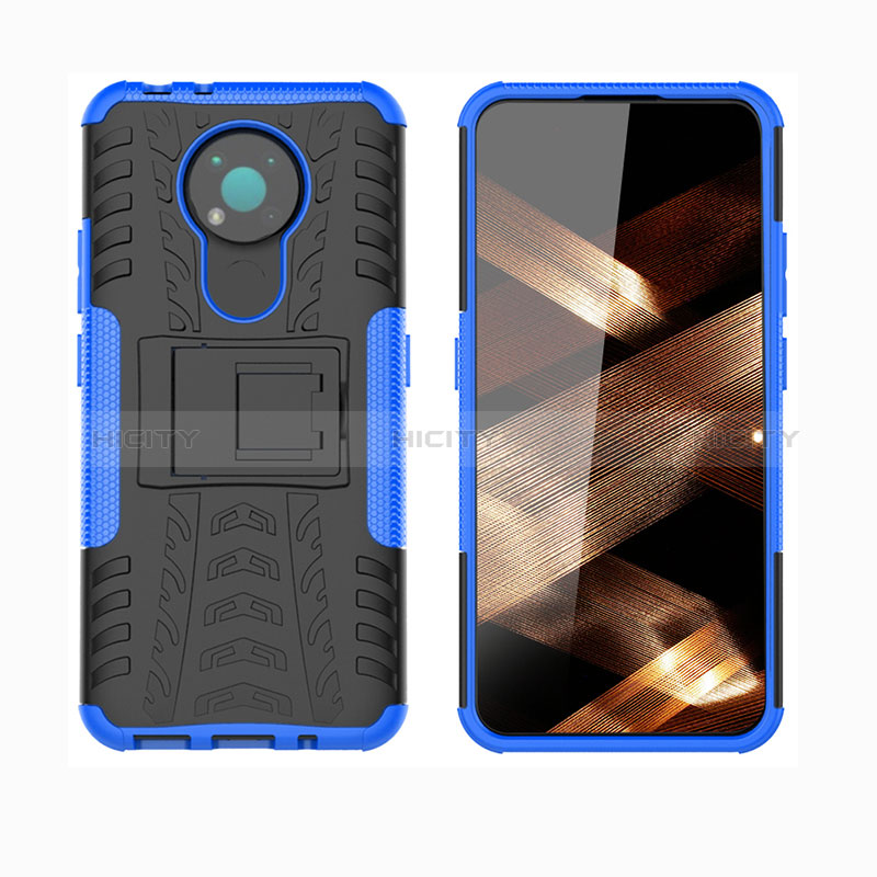 Coque Contour Silicone et Plastique Housse Etui Mat avec Support JX1 pour Nokia 3.4 Bleu Plus