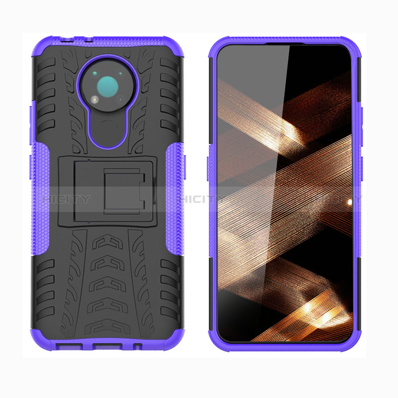 Coque Contour Silicone et Plastique Housse Etui Mat avec Support JX1 pour Nokia 3.4 Violet Plus