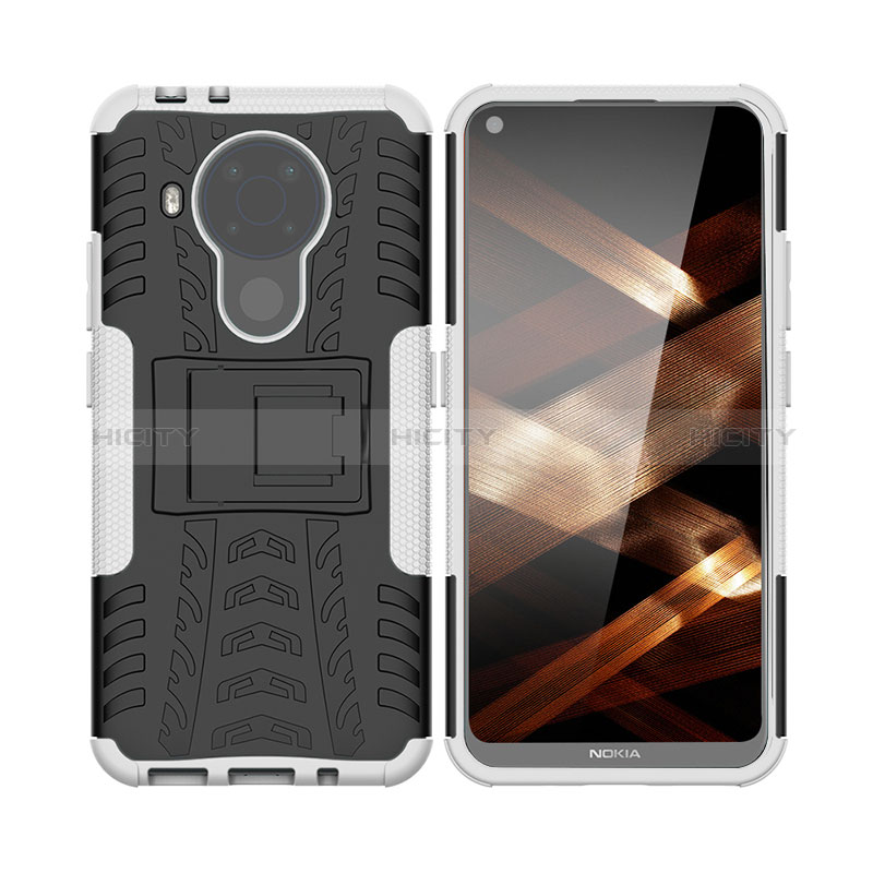 Coque Contour Silicone et Plastique Housse Etui Mat avec Support JX1 pour Nokia 5.4 Argent Plus