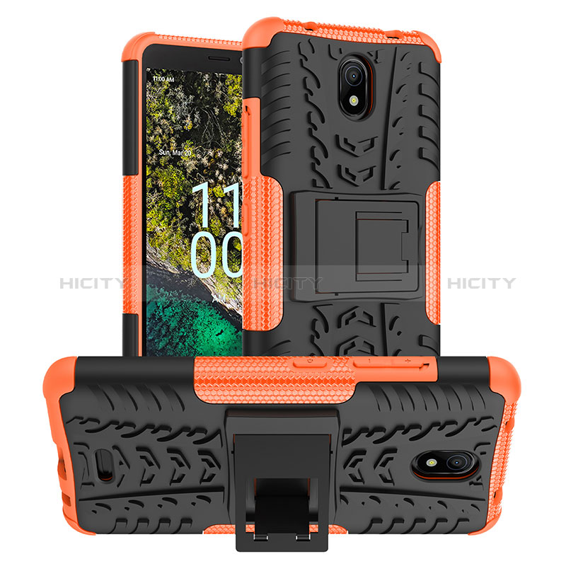 Coque Contour Silicone et Plastique Housse Etui Mat avec Support JX1 pour Nokia C100 Orange Plus