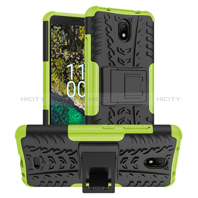 Coque Contour Silicone et Plastique Housse Etui Mat avec Support JX1 pour Nokia C100 Plus