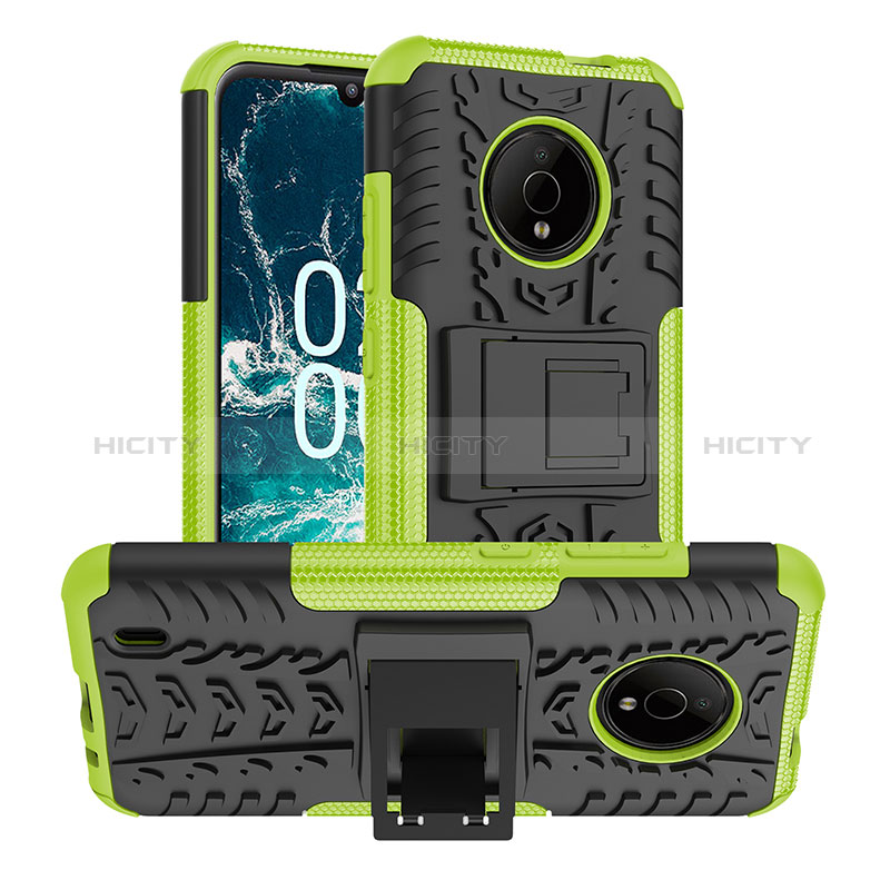 Coque Contour Silicone et Plastique Housse Etui Mat avec Support JX1 pour Nokia C200 Vert Plus