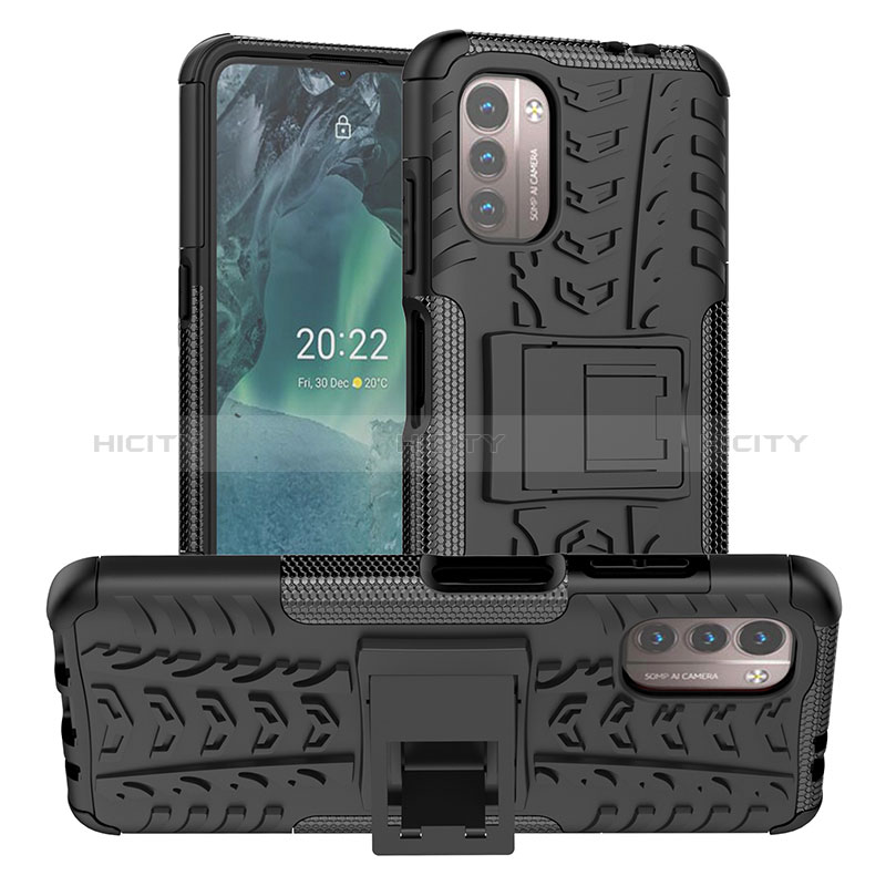 Coque Contour Silicone et Plastique Housse Etui Mat avec Support JX1 pour Nokia G11 Noir Plus