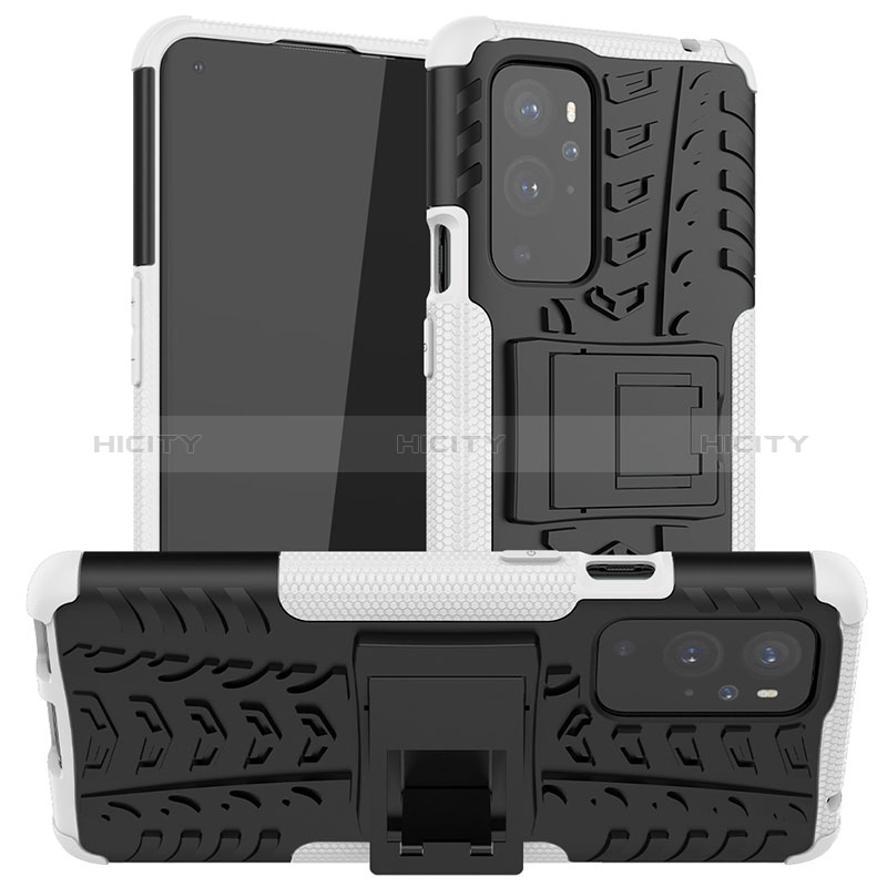 Coque Contour Silicone et Plastique Housse Etui Mat avec Support JX1 pour OnePlus 9 Pro 5G Argent Plus