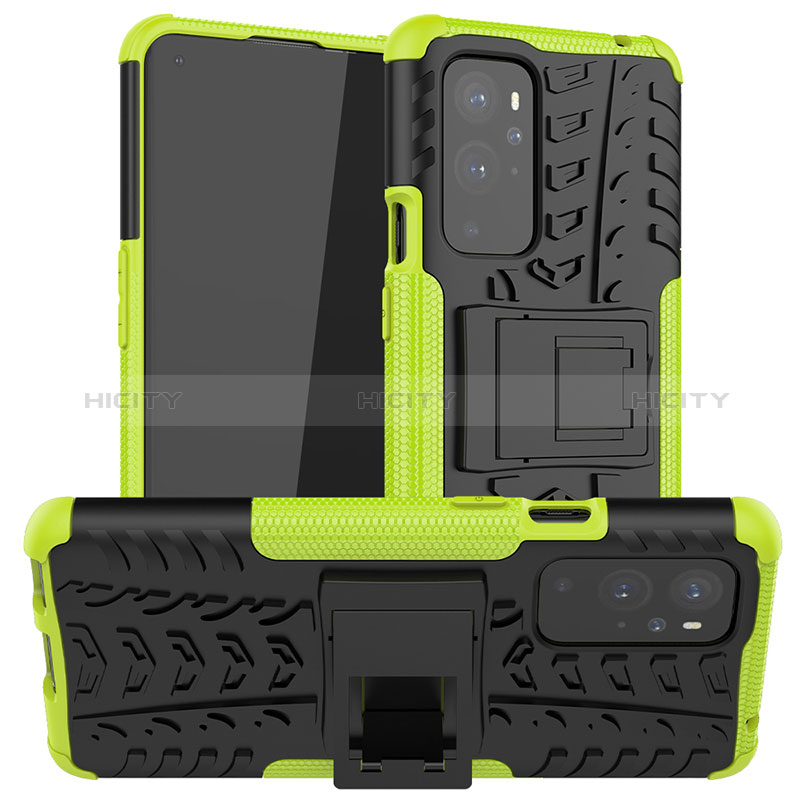 Coque Contour Silicone et Plastique Housse Etui Mat avec Support JX1 pour OnePlus 9 Pro 5G Vert Plus