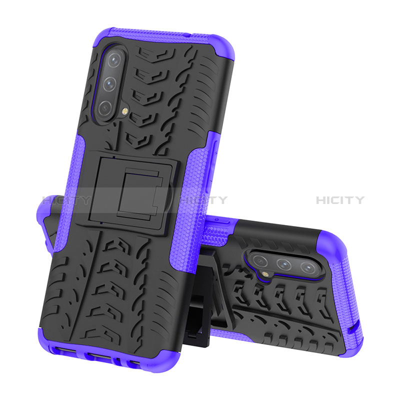 Coque Contour Silicone et Plastique Housse Etui Mat avec Support JX1 pour OnePlus Nord CE 5G Violet Plus