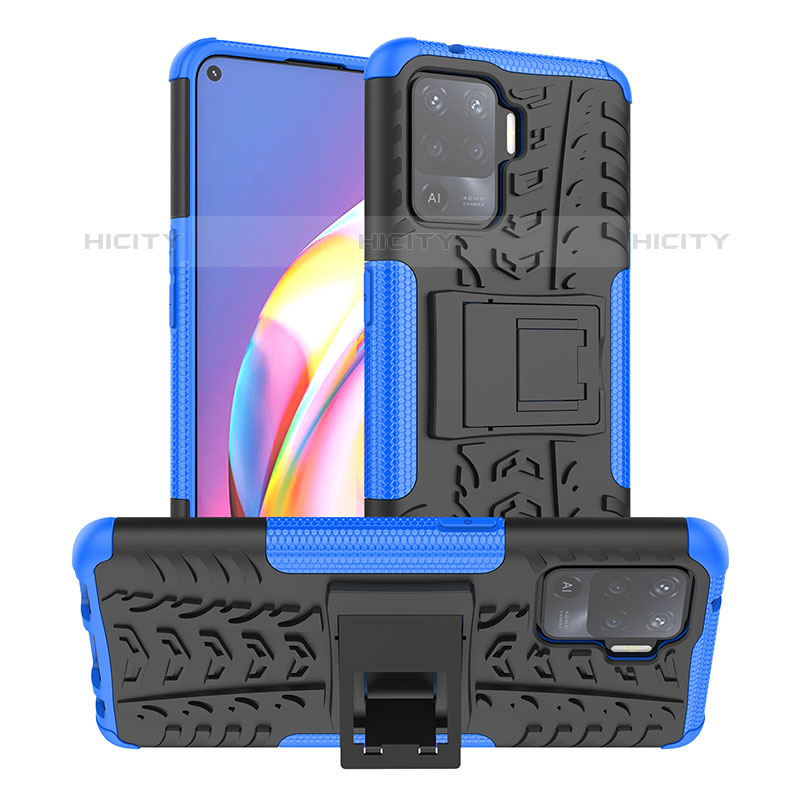 Coque Contour Silicone et Plastique Housse Etui Mat avec Support JX1 pour Oppo A94 4G Bleu Plus