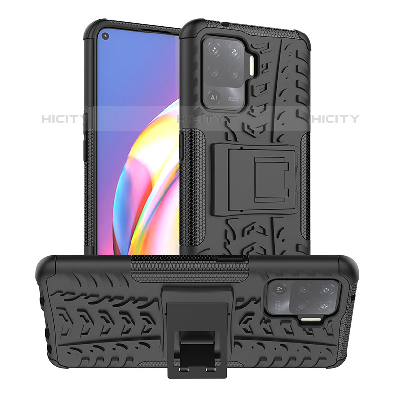 Coque Contour Silicone et Plastique Housse Etui Mat avec Support JX1 pour Oppo A94 4G Noir Plus