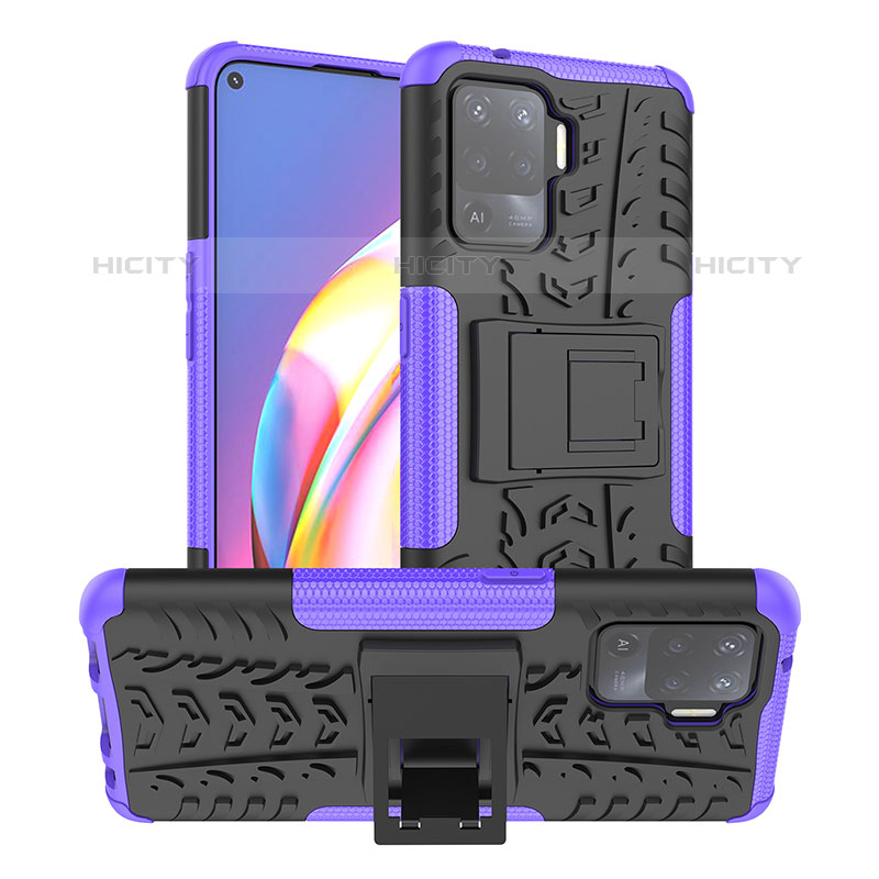 Coque Contour Silicone et Plastique Housse Etui Mat avec Support JX1 pour Oppo Reno5 F Violet Plus