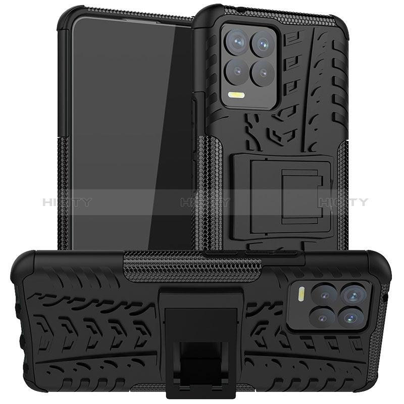 Coque Contour Silicone et Plastique Housse Etui Mat avec Support JX1 pour Realme 8 4G Noir Plus