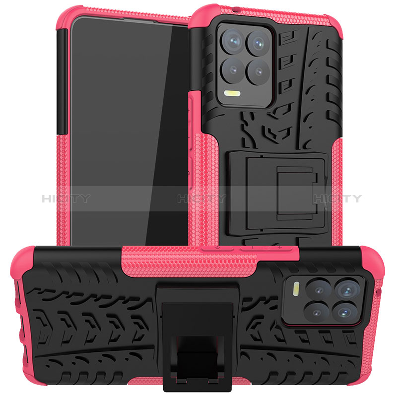 Coque Contour Silicone et Plastique Housse Etui Mat avec Support JX1 pour Realme 8 4G Rose Rouge Plus