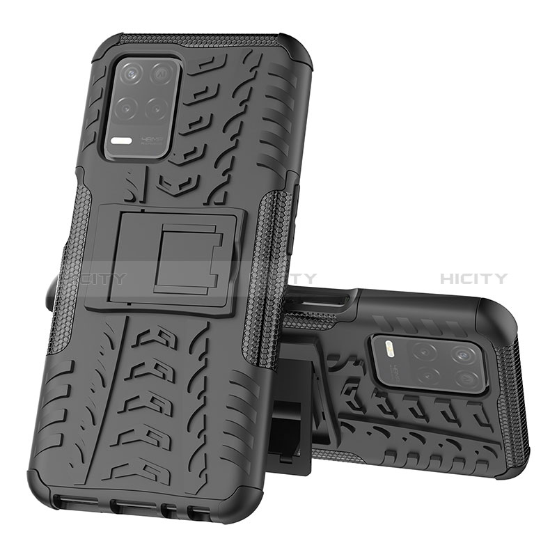 Coque Contour Silicone et Plastique Housse Etui Mat avec Support JX1 pour Realme 8 5G Noir Plus