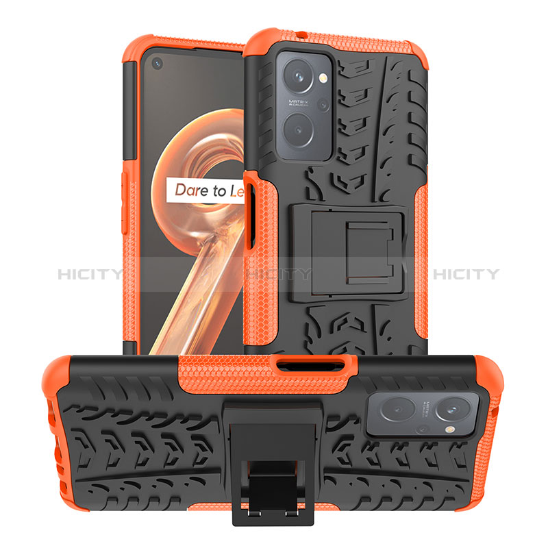 Coque Contour Silicone et Plastique Housse Etui Mat avec Support JX1 pour Realme 9i 4G Orange Plus