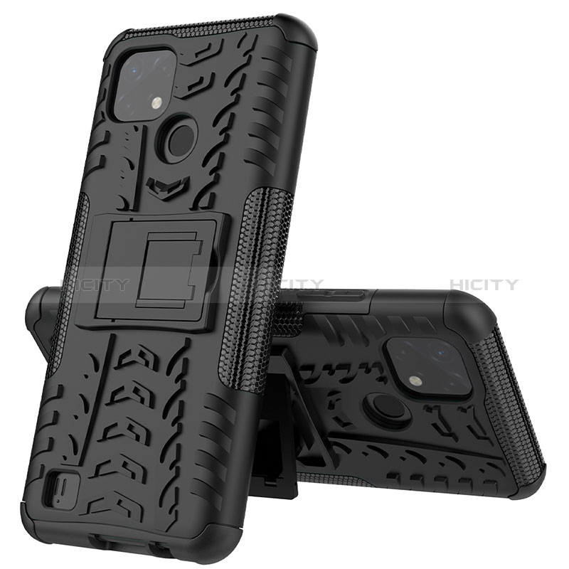 Coque Contour Silicone et Plastique Housse Etui Mat avec Support JX1 pour Realme C20 Plus