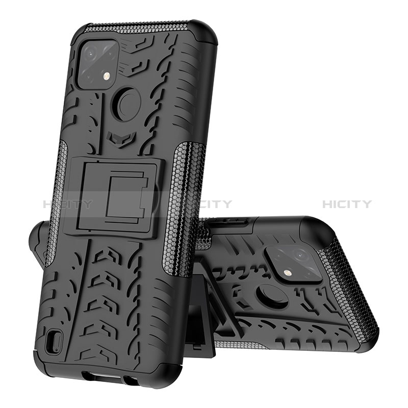 Coque Contour Silicone et Plastique Housse Etui Mat avec Support JX1 pour Realme C21Y Noir Plus