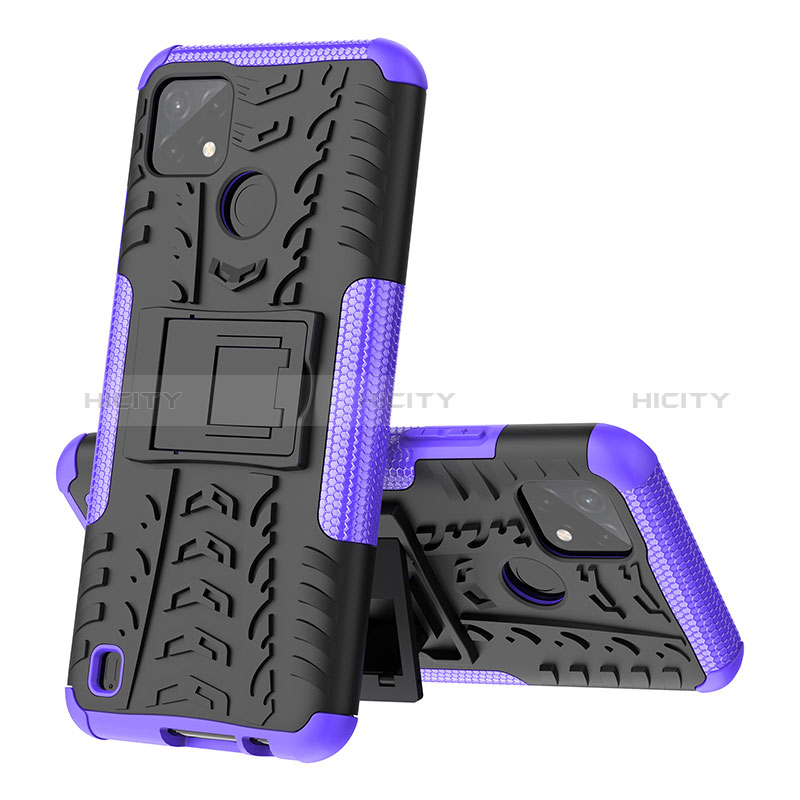 Coque Contour Silicone et Plastique Housse Etui Mat avec Support JX1 pour Realme C21Y Violet Plus