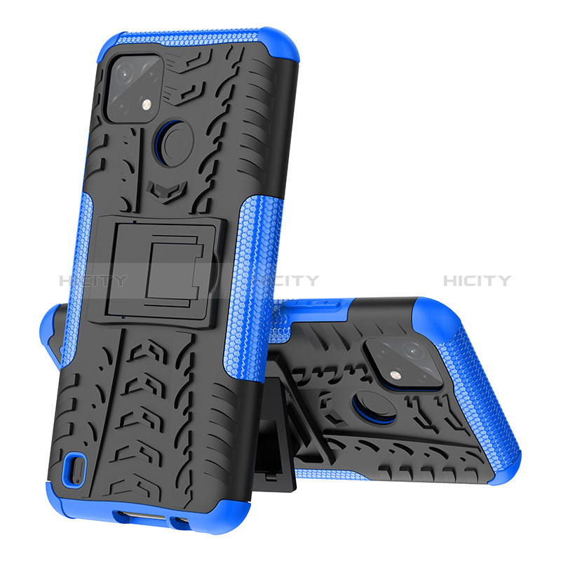 Coque Contour Silicone et Plastique Housse Etui Mat avec Support JX1 pour Realme C25Y Bleu Plus