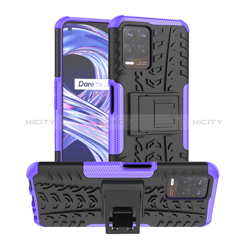 Coque Contour Silicone et Plastique Housse Etui Mat avec Support JX1 pour Realme Narzo 50 4G Violet Plus