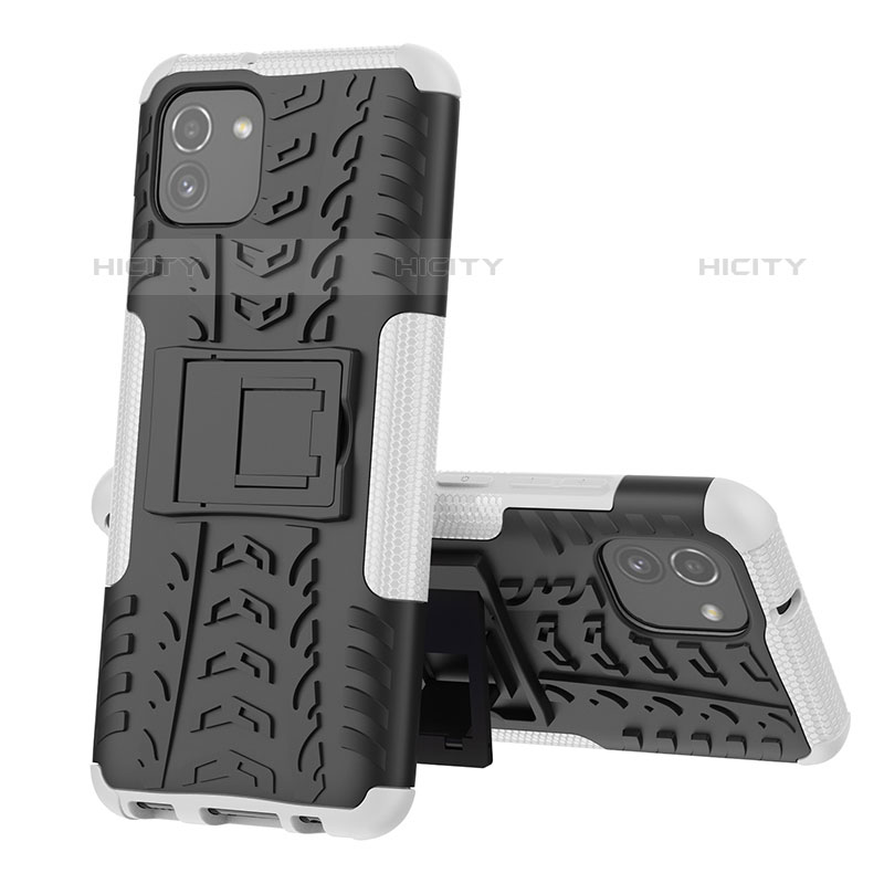 Coque Contour Silicone et Plastique Housse Etui Mat avec Support JX1 pour Samsung Galaxy A03 Argent Plus