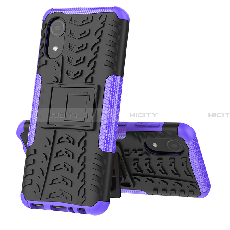 Coque Contour Silicone et Plastique Housse Etui Mat avec Support JX1 pour Samsung Galaxy A03 Core Violet Plus