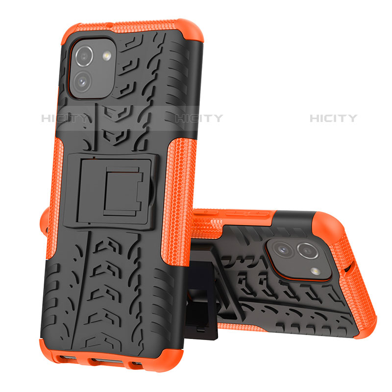 Coque Contour Silicone et Plastique Housse Etui Mat avec Support JX1 pour Samsung Galaxy A03 Orange Plus