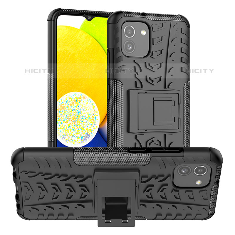 Coque Contour Silicone et Plastique Housse Etui Mat avec Support JX1 pour Samsung Galaxy A03 Plus