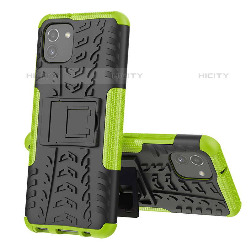 Coque Contour Silicone et Plastique Housse Etui Mat avec Support JX1 pour Samsung Galaxy A03 Vert Plus