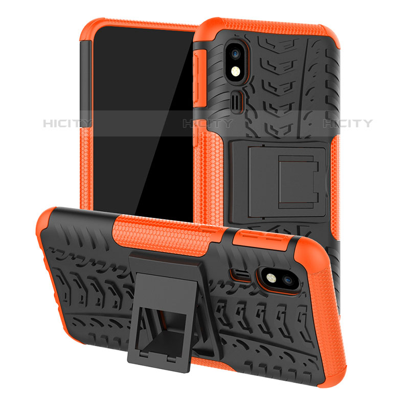 Coque Contour Silicone et Plastique Housse Etui Mat avec Support JX1 pour Samsung Galaxy A2 Core A260F A260G Orange Plus