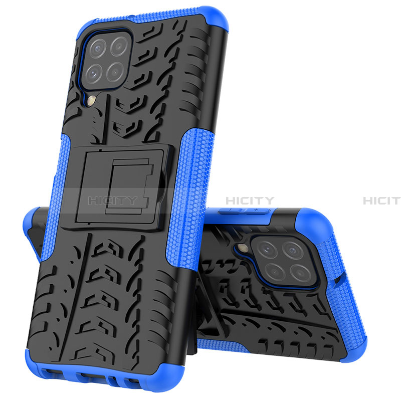 Coque Contour Silicone et Plastique Housse Etui Mat avec Support JX1 pour Samsung Galaxy A22 4G Bleu Plus