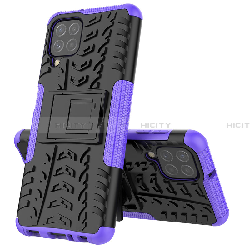 Coque Contour Silicone et Plastique Housse Etui Mat avec Support JX1 pour Samsung Galaxy A22 4G Violet Plus