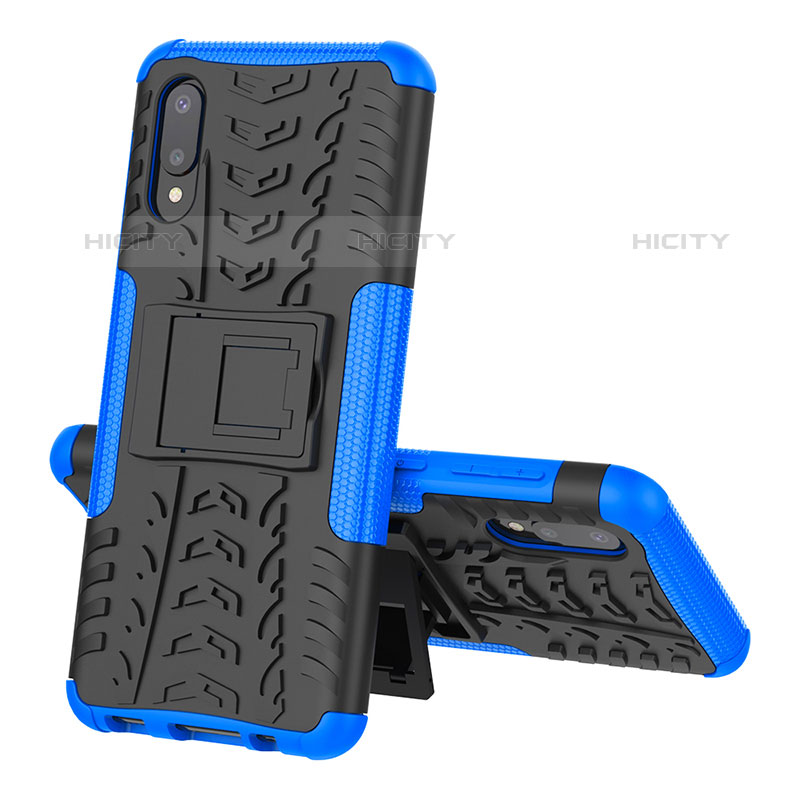 Coque Contour Silicone et Plastique Housse Etui Mat avec Support JX1 pour Samsung Galaxy M02 Bleu Plus