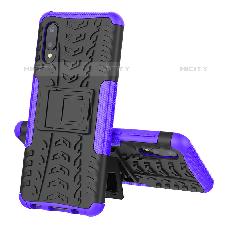 Coque Contour Silicone et Plastique Housse Etui Mat avec Support JX1 pour Samsung Galaxy M02 Violet Plus