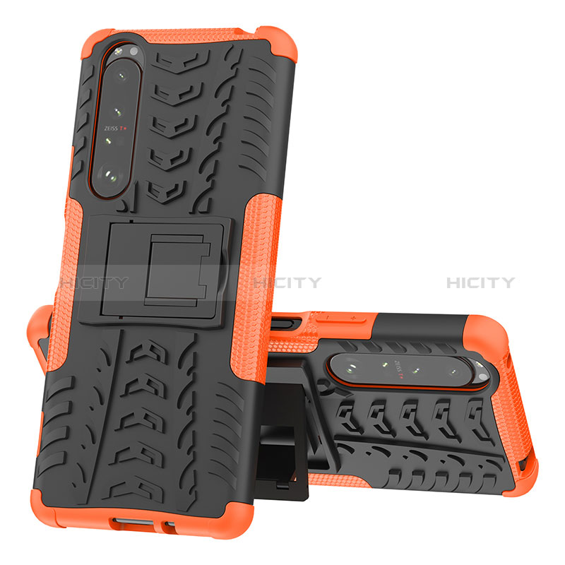 Coque Contour Silicone et Plastique Housse Etui Mat avec Support JX1 pour Sony Xperia 1 III Orange Plus