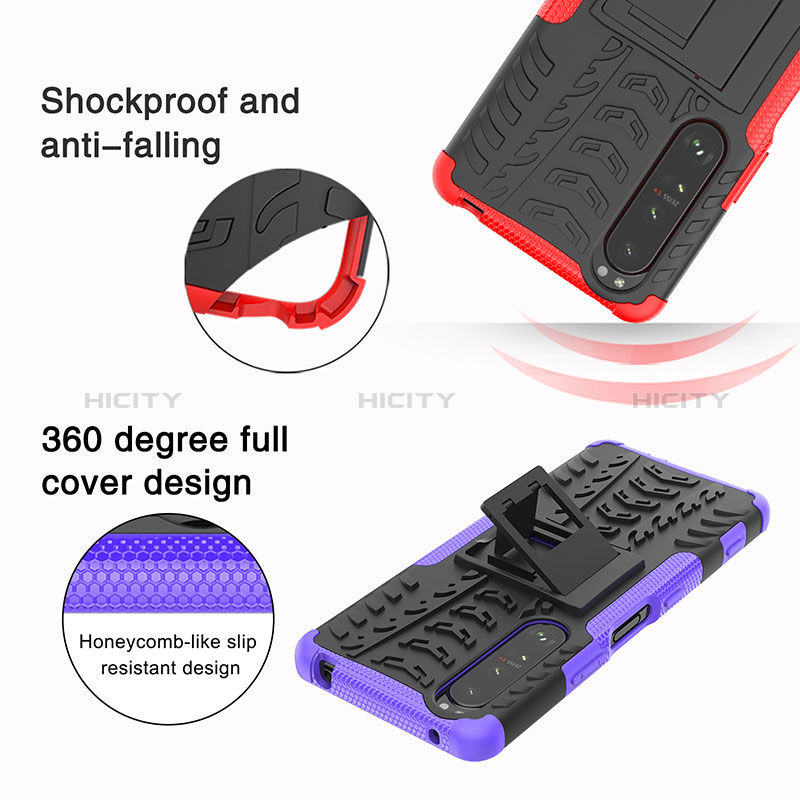 Coque Contour Silicone et Plastique Housse Etui Mat avec Support JX1 pour Sony Xperia 1 III Plus