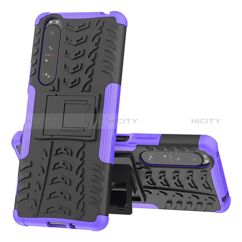 Coque Contour Silicone et Plastique Housse Etui Mat avec Support JX1 pour Sony Xperia 1 III Plus