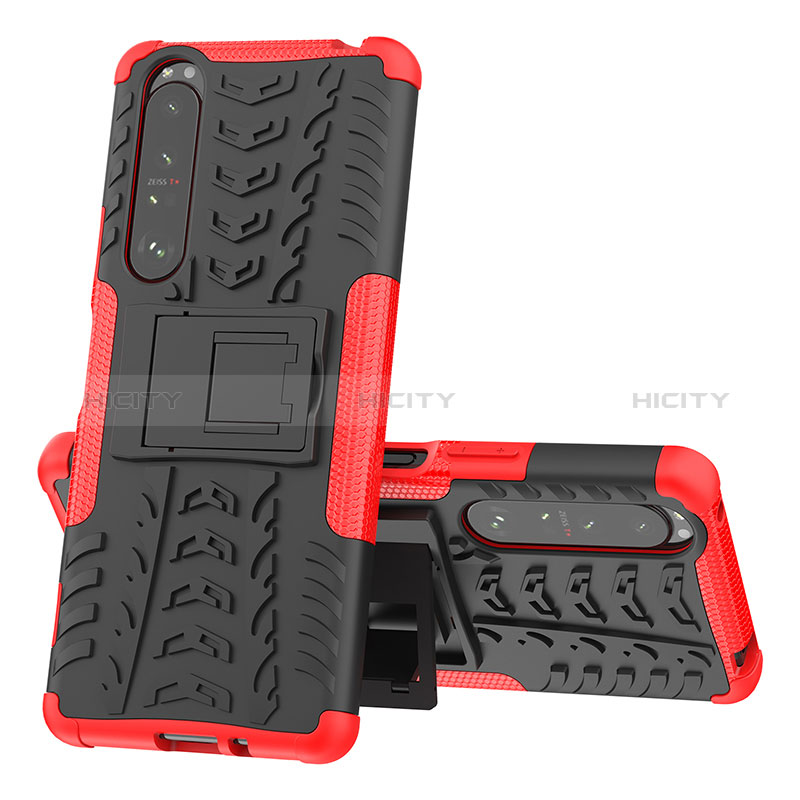 Coque Contour Silicone et Plastique Housse Etui Mat avec Support JX1 pour Sony Xperia 1 III Rouge Plus