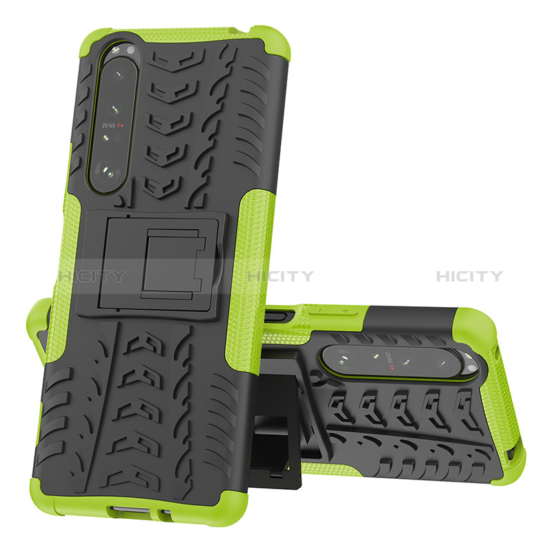 Coque Contour Silicone et Plastique Housse Etui Mat avec Support JX1 pour Sony Xperia 1 III Vert Plus