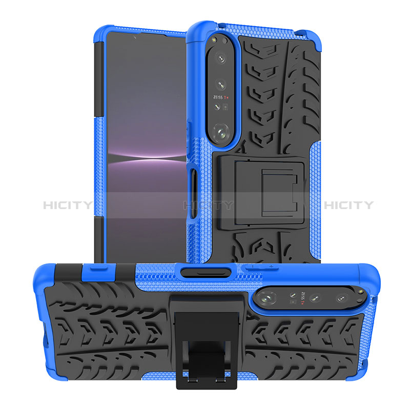 Coque Contour Silicone et Plastique Housse Etui Mat avec Support JX1 pour Sony Xperia 1 IV Bleu Plus