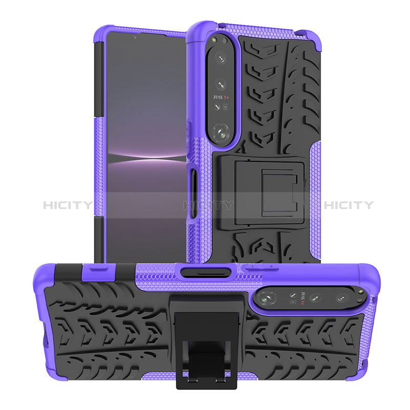 Coque Contour Silicone et Plastique Housse Etui Mat avec Support JX1 pour Sony Xperia 1 IV SO-51C Violet Plus