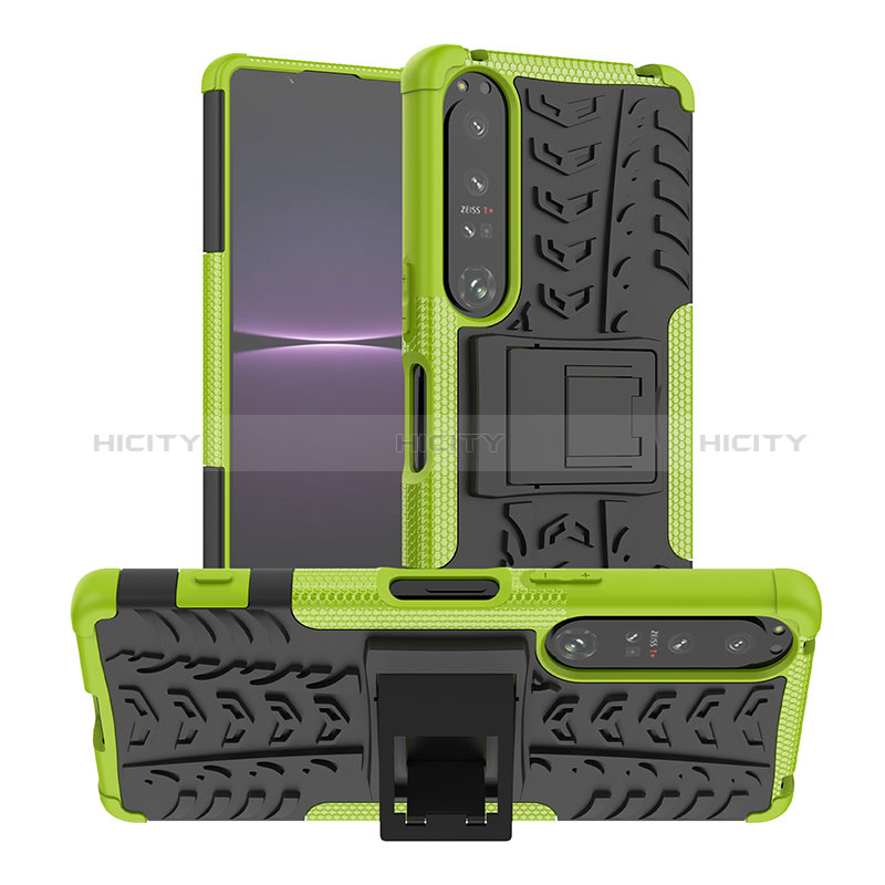 Coque Contour Silicone et Plastique Housse Etui Mat avec Support JX1 pour Sony Xperia 1 IV Vert Plus