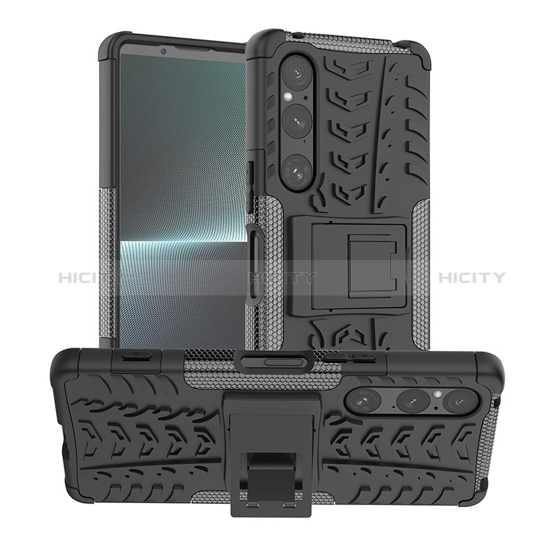 Coque Contour Silicone et Plastique Housse Etui Mat avec Support JX1 pour Sony Xperia 1 V Noir Plus