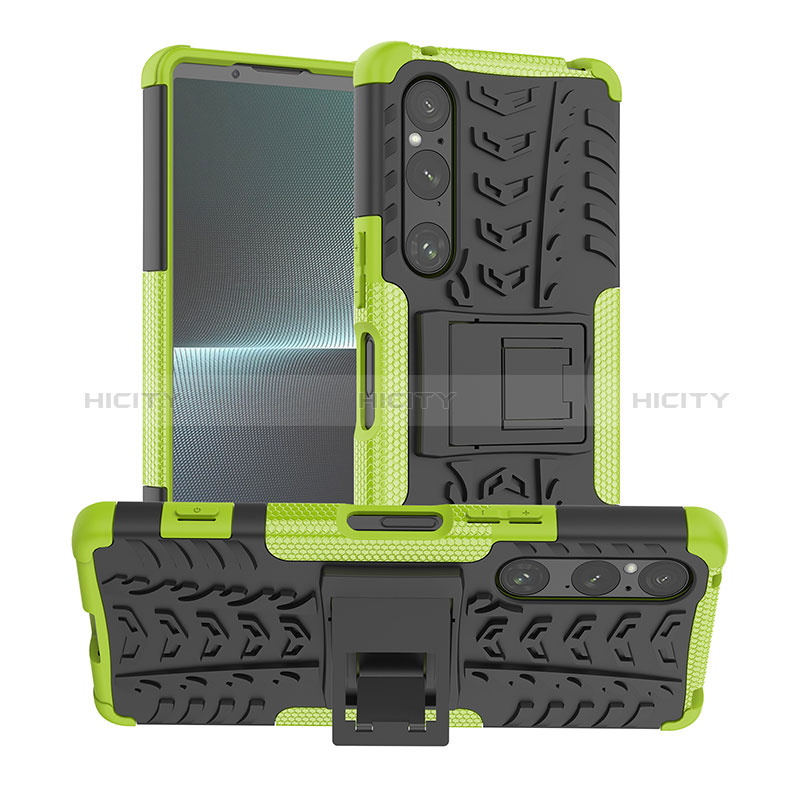 Coque Contour Silicone et Plastique Housse Etui Mat avec Support JX1 pour Sony Xperia 1 V Vert Plus