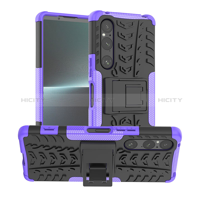 Coque Contour Silicone et Plastique Housse Etui Mat avec Support JX1 pour Sony Xperia 1 V Violet Plus