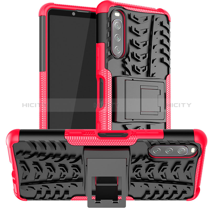 Coque Contour Silicone et Plastique Housse Etui Mat avec Support JX1 pour Sony Xperia 10 III Lite Rose Rouge Plus
