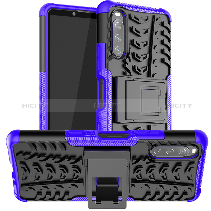 Coque Contour Silicone et Plastique Housse Etui Mat avec Support JX1 pour Sony Xperia 10 III Lite Violet Plus
