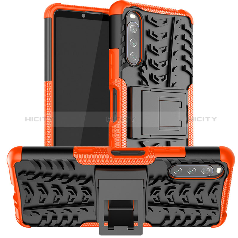 Coque Contour Silicone et Plastique Housse Etui Mat avec Support JX1 pour Sony Xperia 10 III SO-52B Orange Plus