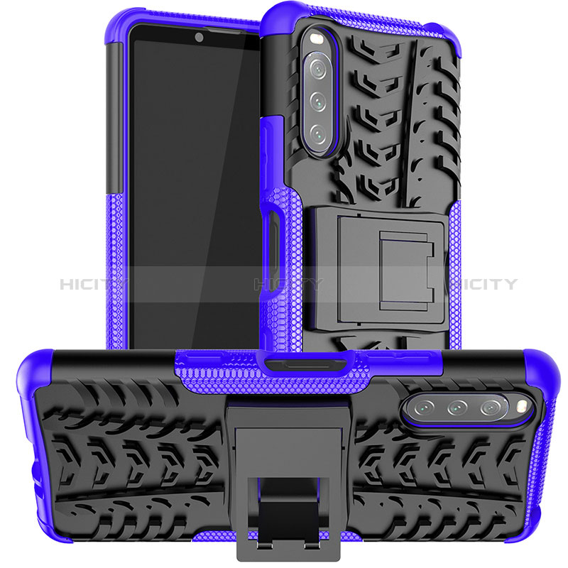 Coque Contour Silicone et Plastique Housse Etui Mat avec Support JX1 pour Sony Xperia 10 III SO-52B Violet Plus