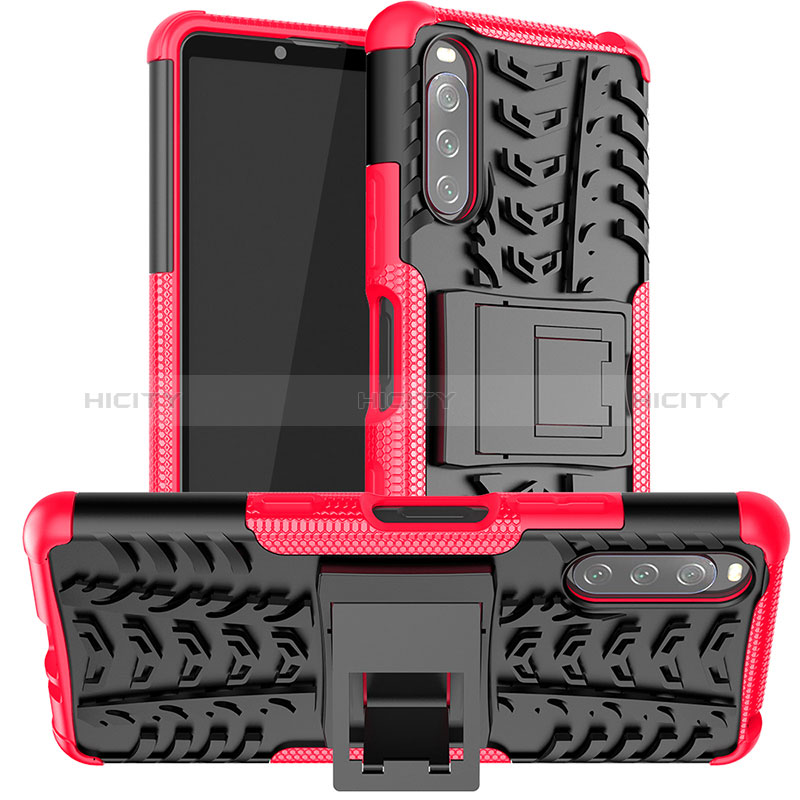 Coque Contour Silicone et Plastique Housse Etui Mat avec Support JX1 pour Sony Xperia 10 III SOG04 Rose Rouge Plus